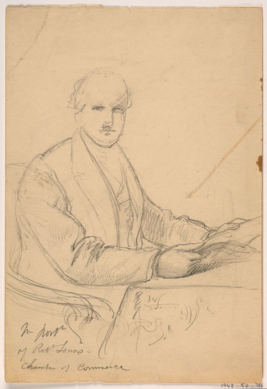 Tekening, Robert Lenox zittend aan een bureau voor het portret van de Kamer van Koophandel, 1865 door Daniel Huntington