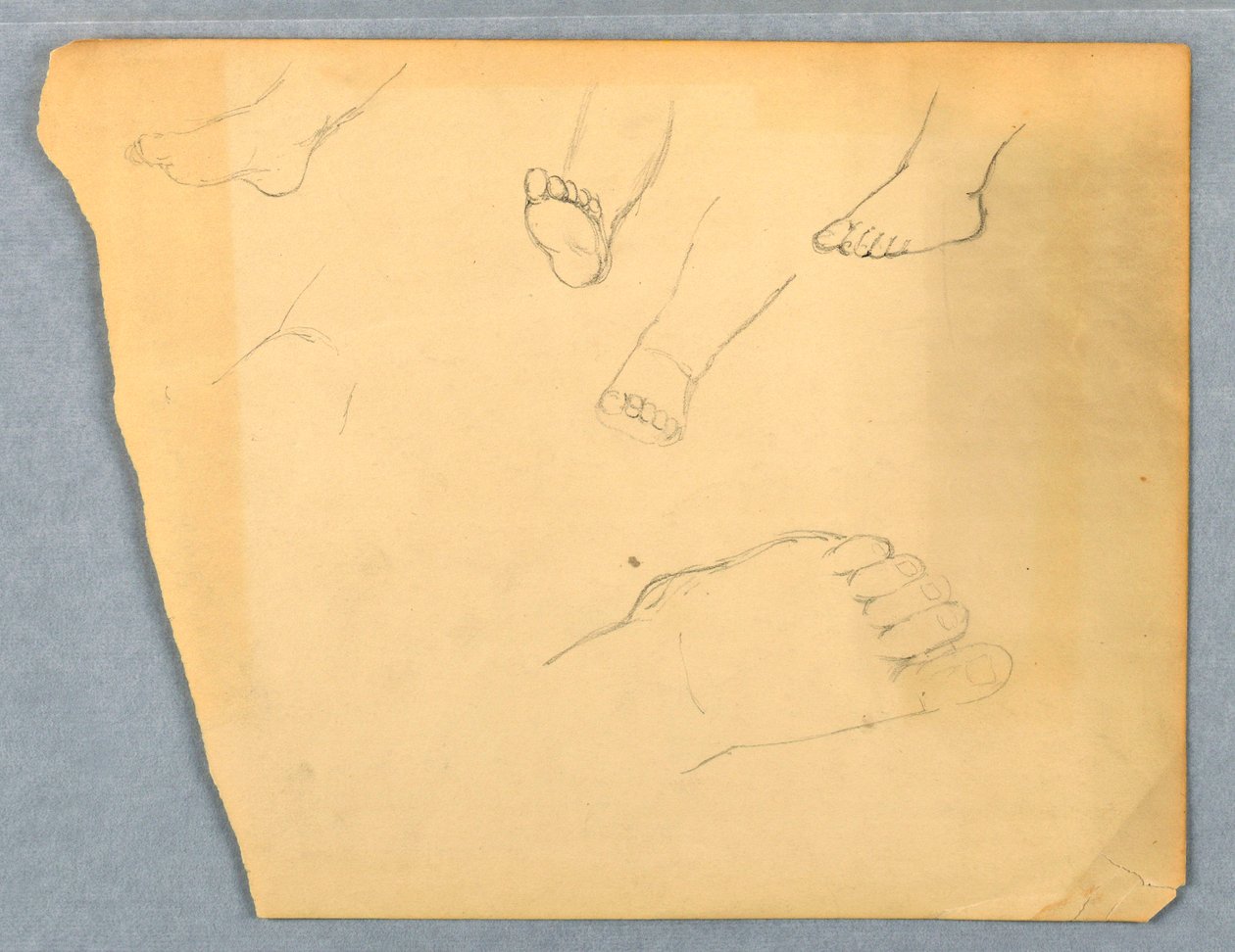 Tekening, Studies van de linkervoet van een kind, 1845-55 door Daniel Huntington