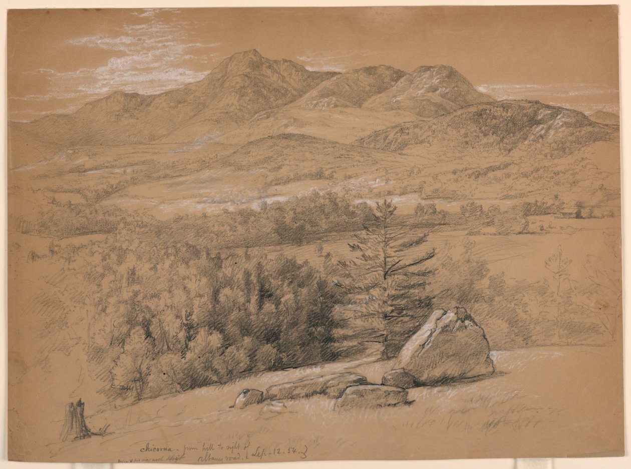 Tekening, Zicht op Mount Chocorua, vanaf de heuvel rechts van Albany Road, 12 september 1854 door Daniel Huntington