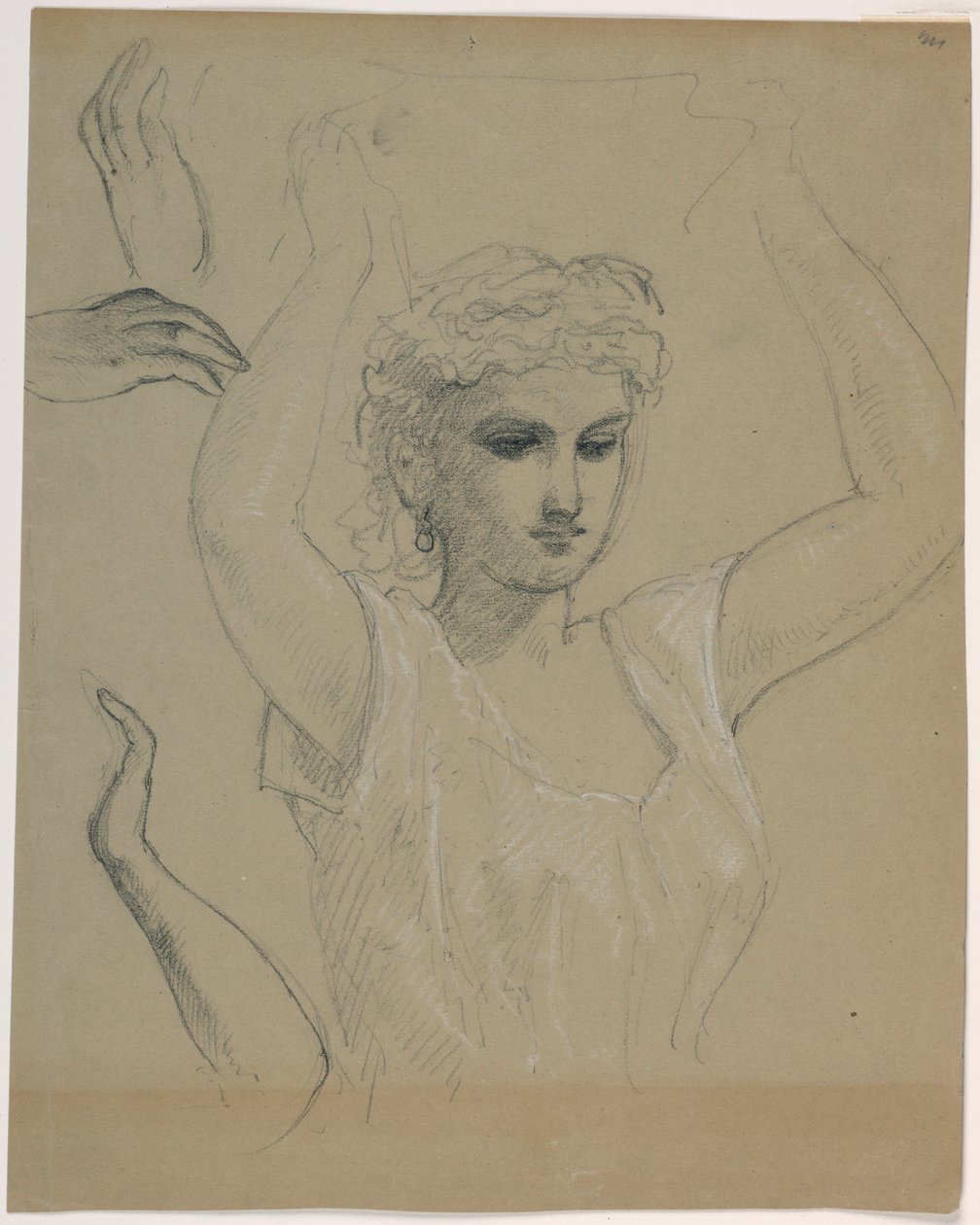 Tekening, Vrouw met opgeheven handen A, 1844-45 door Daniel Huntington