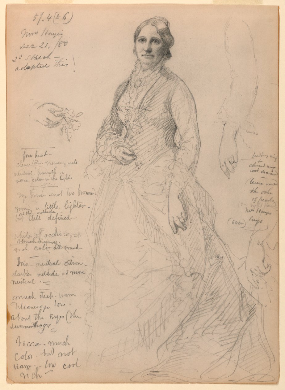 Mevrouw Rutherford B. Hayes staand, studies van arm en handen door Daniel Huntington