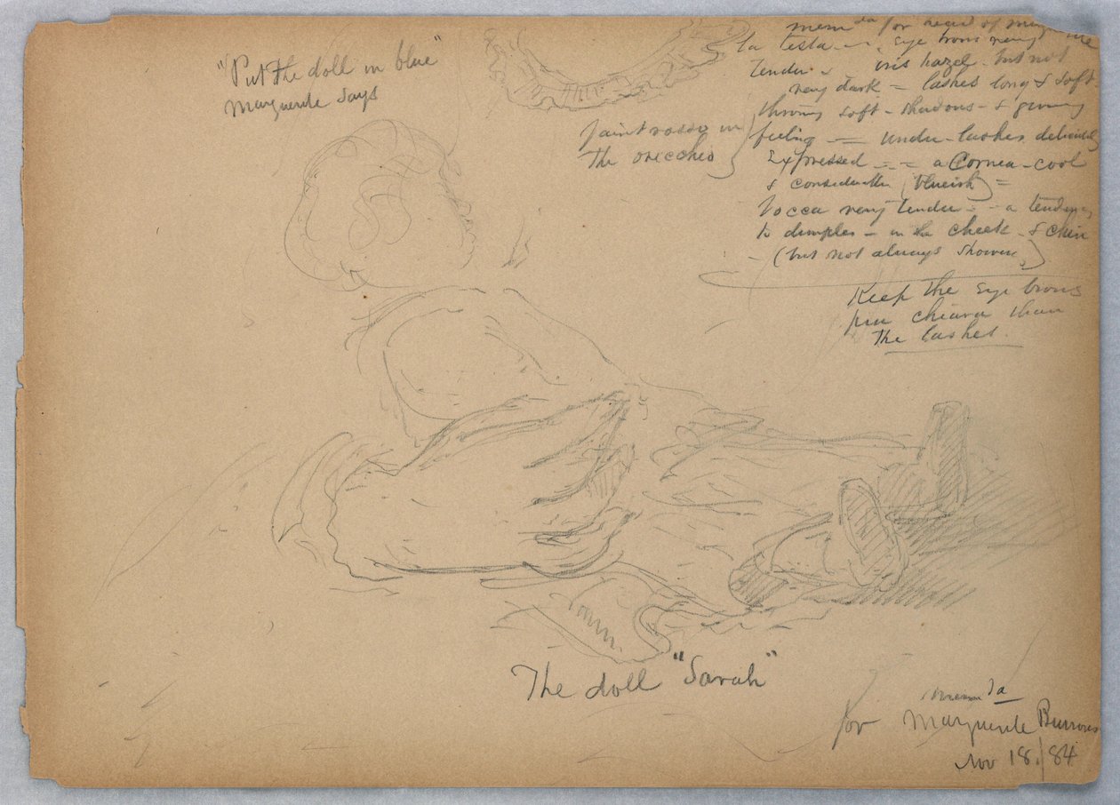 Schetsen voor portret van Marguerite Burrows, 18 november 1884 door Daniel Huntington