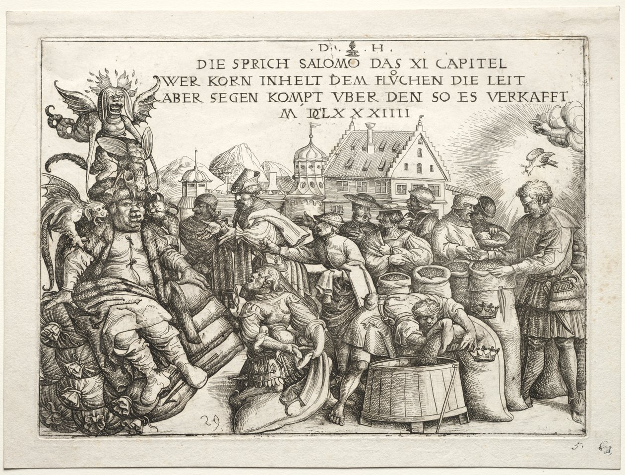 Illustratie bij Spreuken XI (De Graanhamsteraars) door Daniel I Hopfer