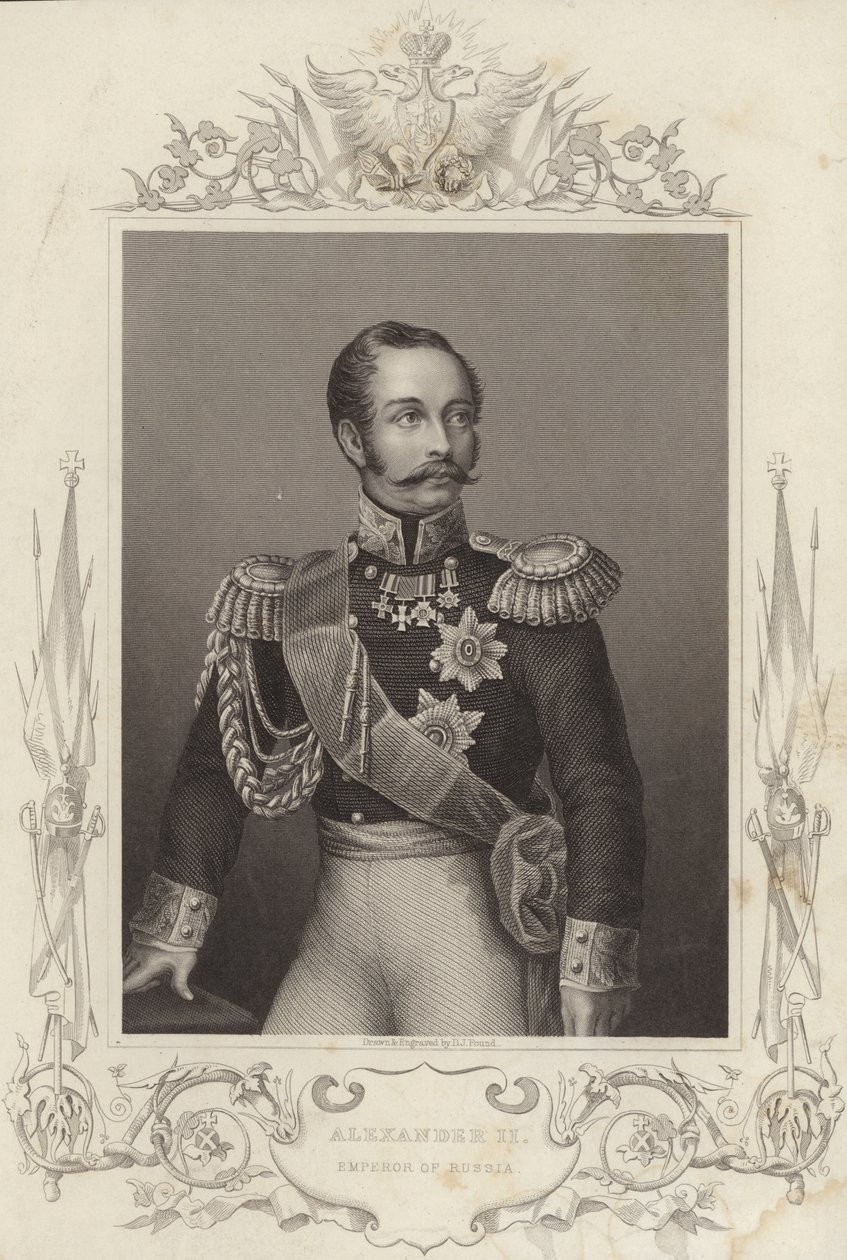 Alexander II, keizer van Rusland (18181881) (gravure) door Daniel John. Pound