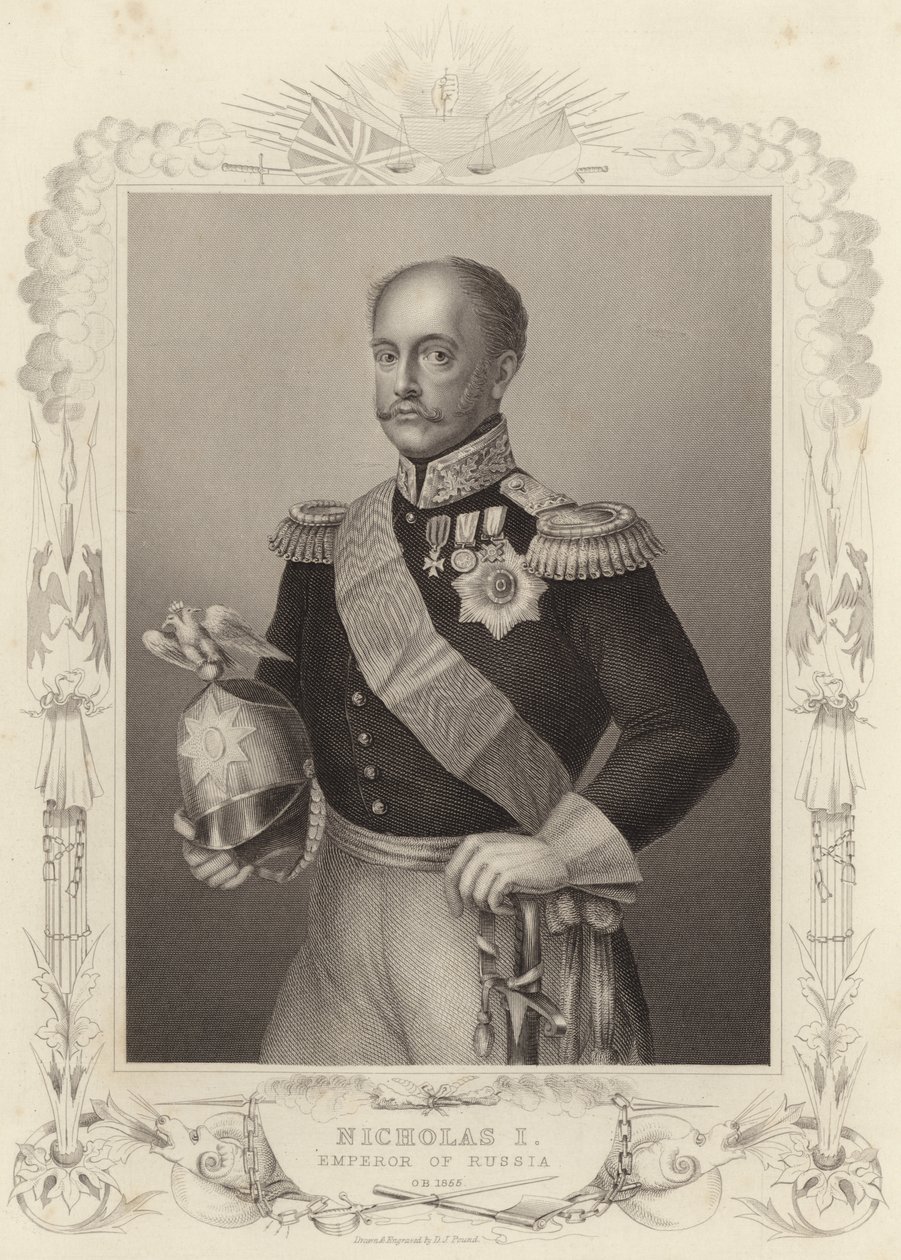 Tsaar Nicolaas I, keizer van Rusland (gravure) door Daniel John. Pound