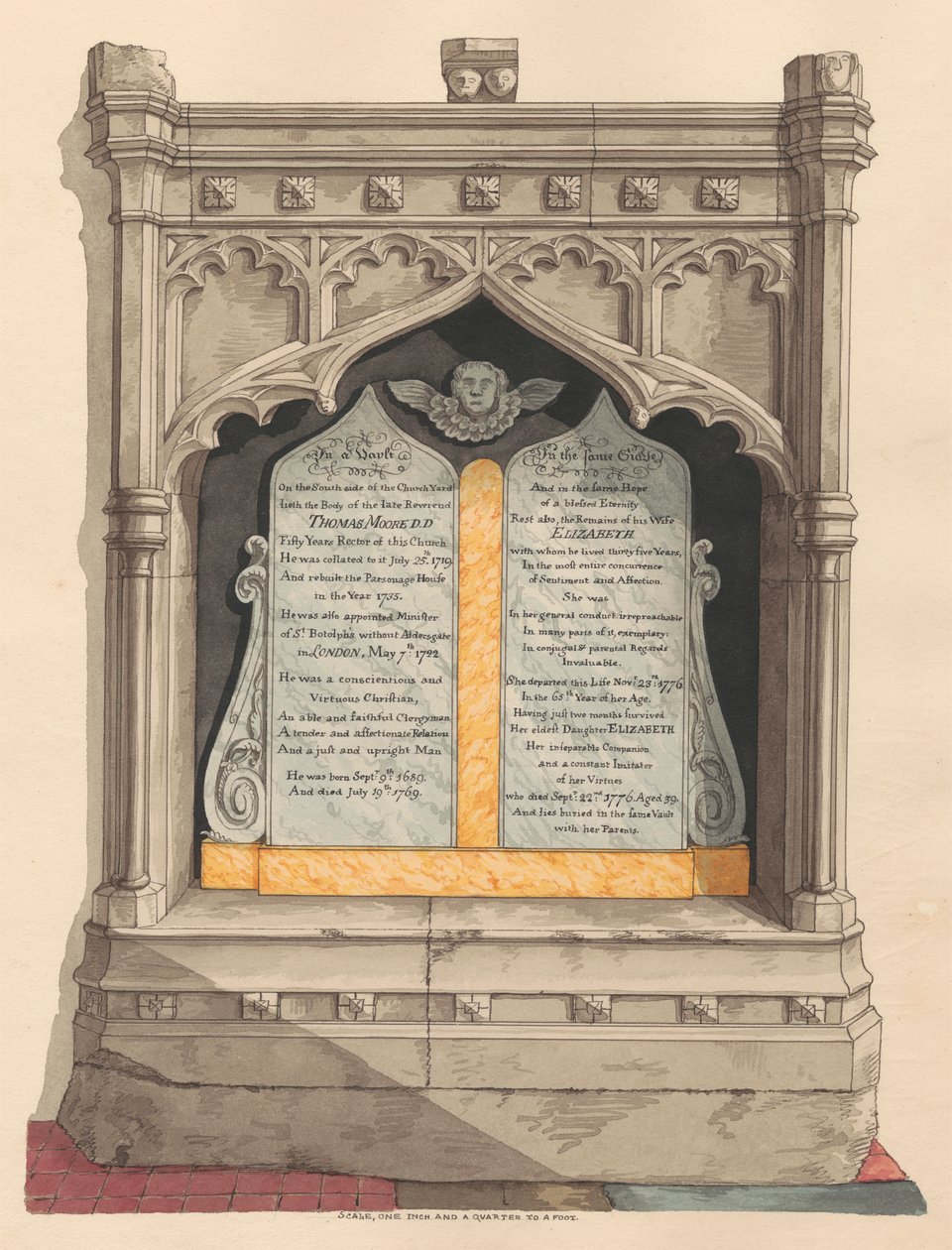 Gedenkteken voor Thomas en Elizabeth Moore en hun dochter Elizabeth, uit Chiselhurst Church door Daniel Lysons
