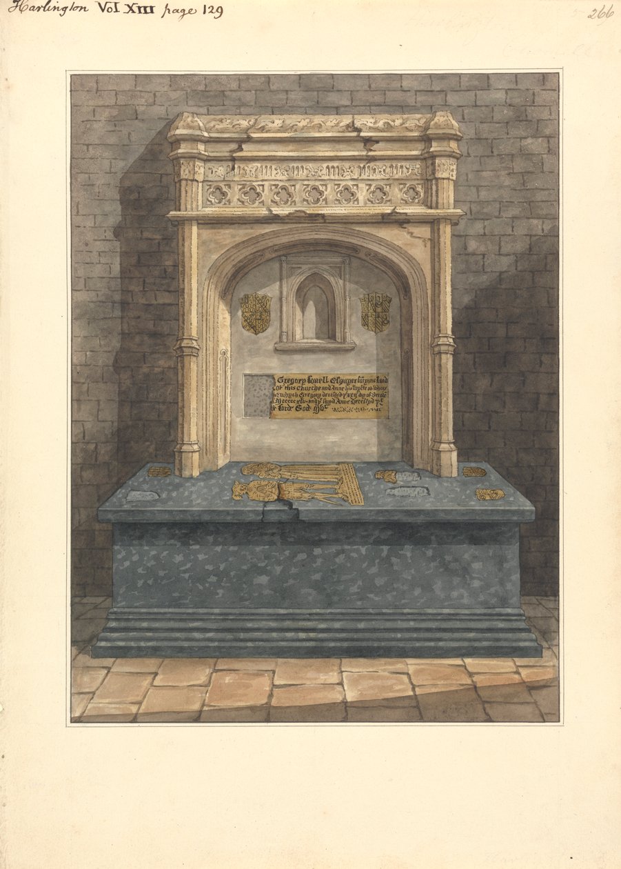 Graf van Gregory Lovell en zijn vrouw Anne, Harlington Church door Daniel Lysons