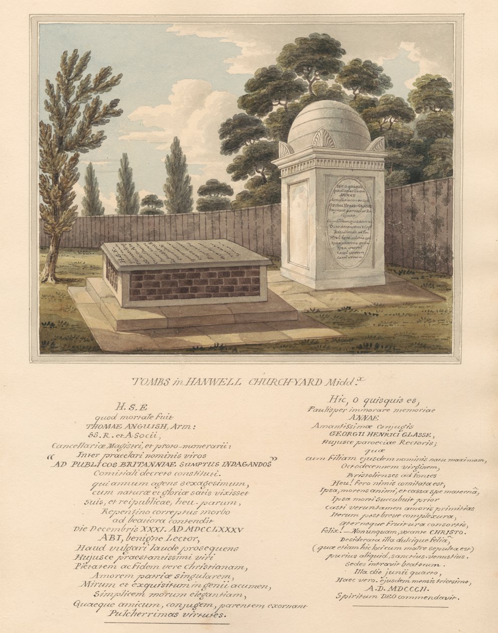 Graven van Thomas Anguish en Anna Glasse, van Hanwell Churchyard door Daniel Lysons
