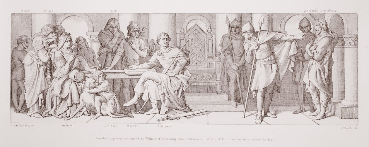 Harolds gevangenschap aangekondigd aan Willem van Normandië, die wordt geïnformeerd dat Guy van Ponthieu losgeld voor hem eist, uit 