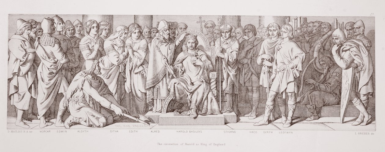 De kroning van Harold als koning van Engeland, uit 