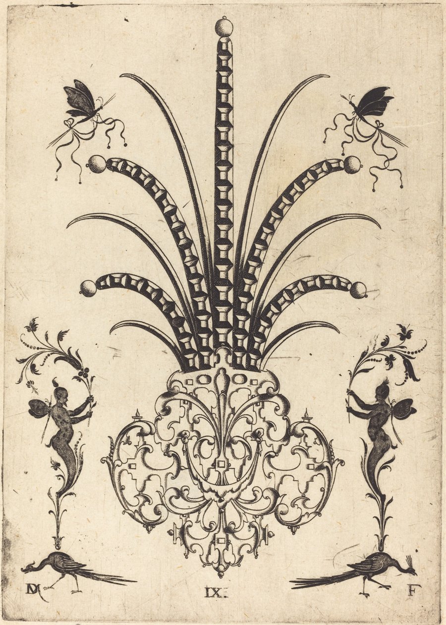 Broche met Tafeldiamanten, Vlinders aan de Bovenkant, en Pauwen en Hermes aan de Onderkant door Daniel Mignot
