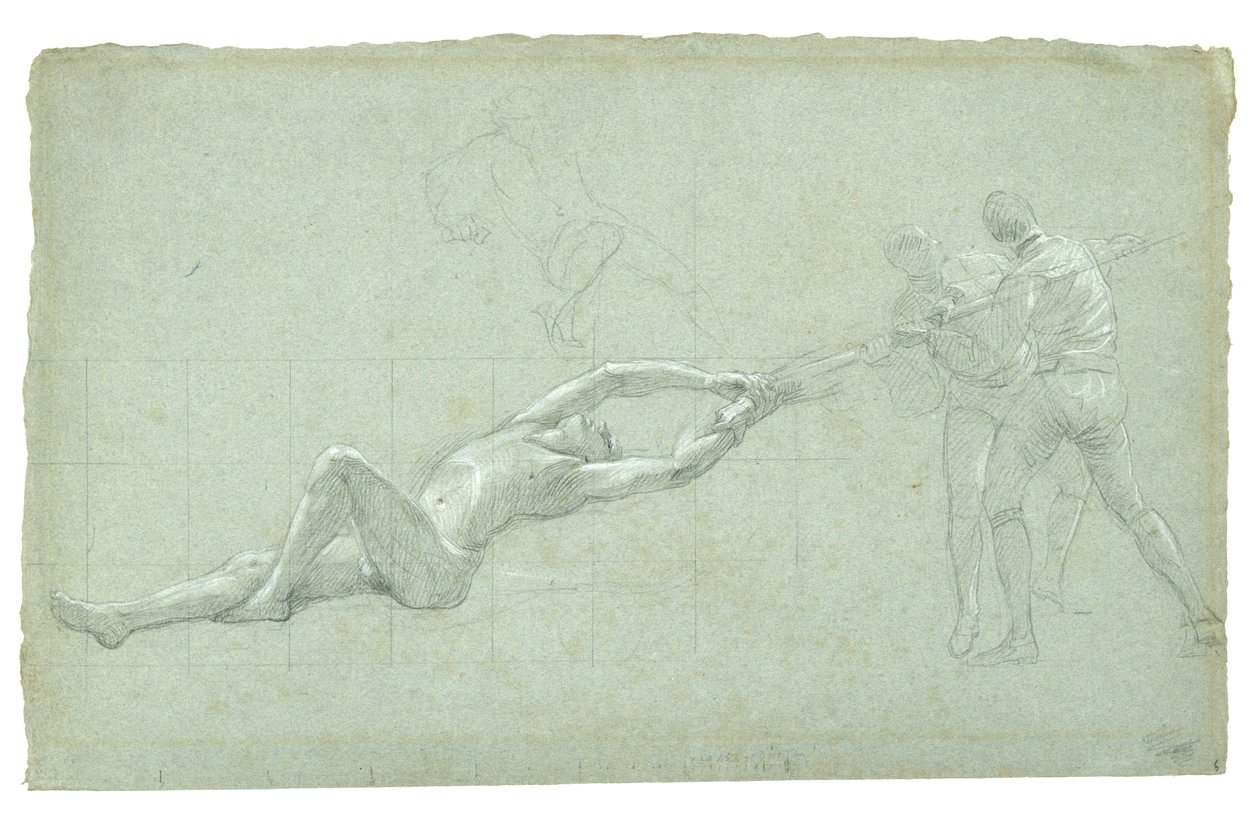 Studie voor Het Beleg van Gibraltar (Studie van geredde figuur en twee figuren die aan een roeispaan trekken), 1785-1786 door Daniel Mytens