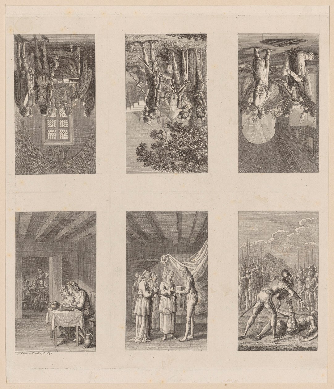 6 bladen over de „Pruisisch-Brandenburgse staatsgeschiedenis“ door Daniel Nikolaus Chodowiecki