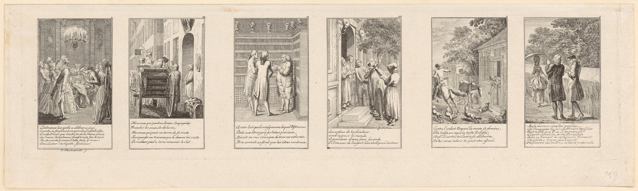 6 van 12 bladen met morele en satirische inhoud, deel 1 door Daniel Nikolaus Chodowiecki