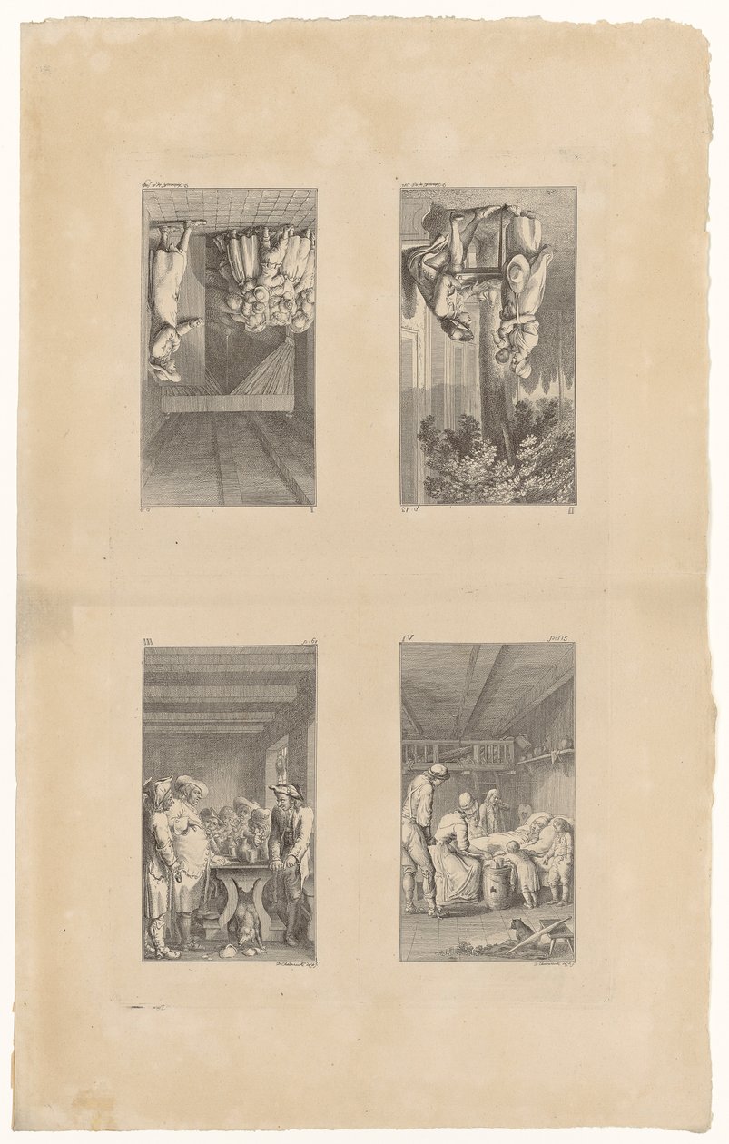 Blad 1-4 bij Pestalozzi’s *Lienhard en Gertrud* door Daniel Nikolaus Chodowiecki