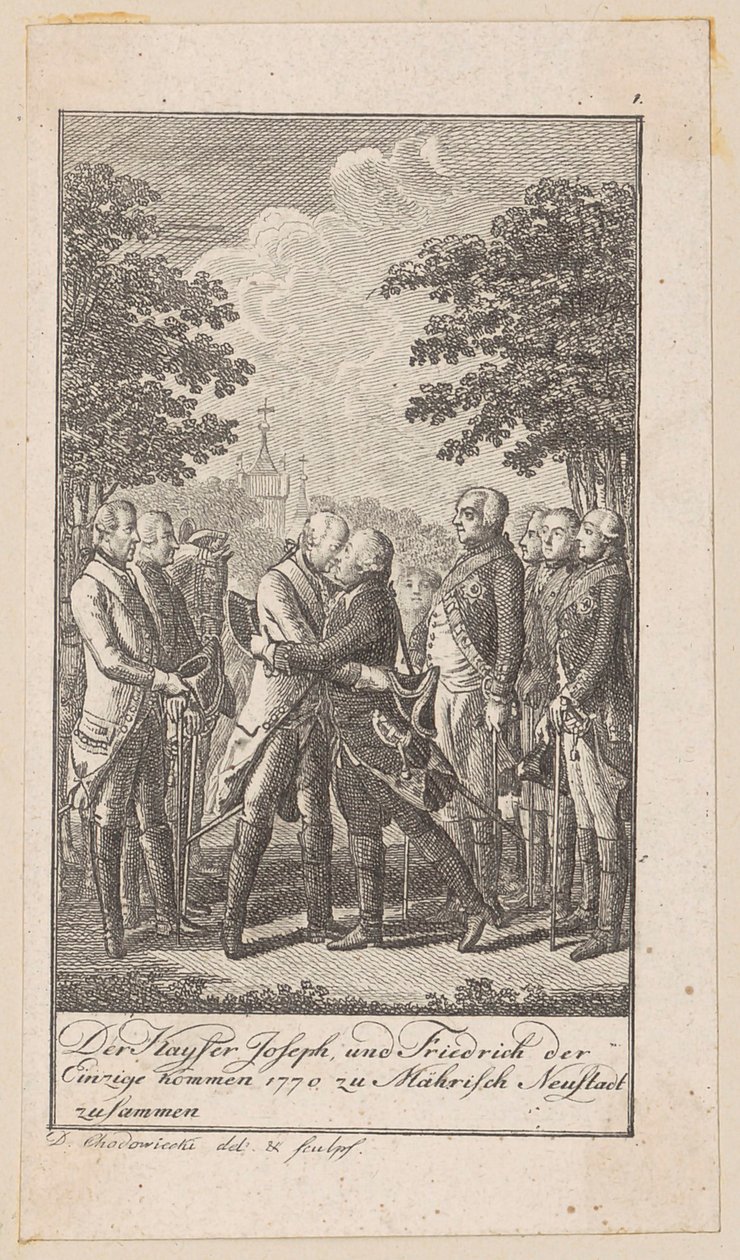 Blad 1 van “Voorstellingen uit de moderne geschiedenis” door Daniel Nikolaus Chodowiecki