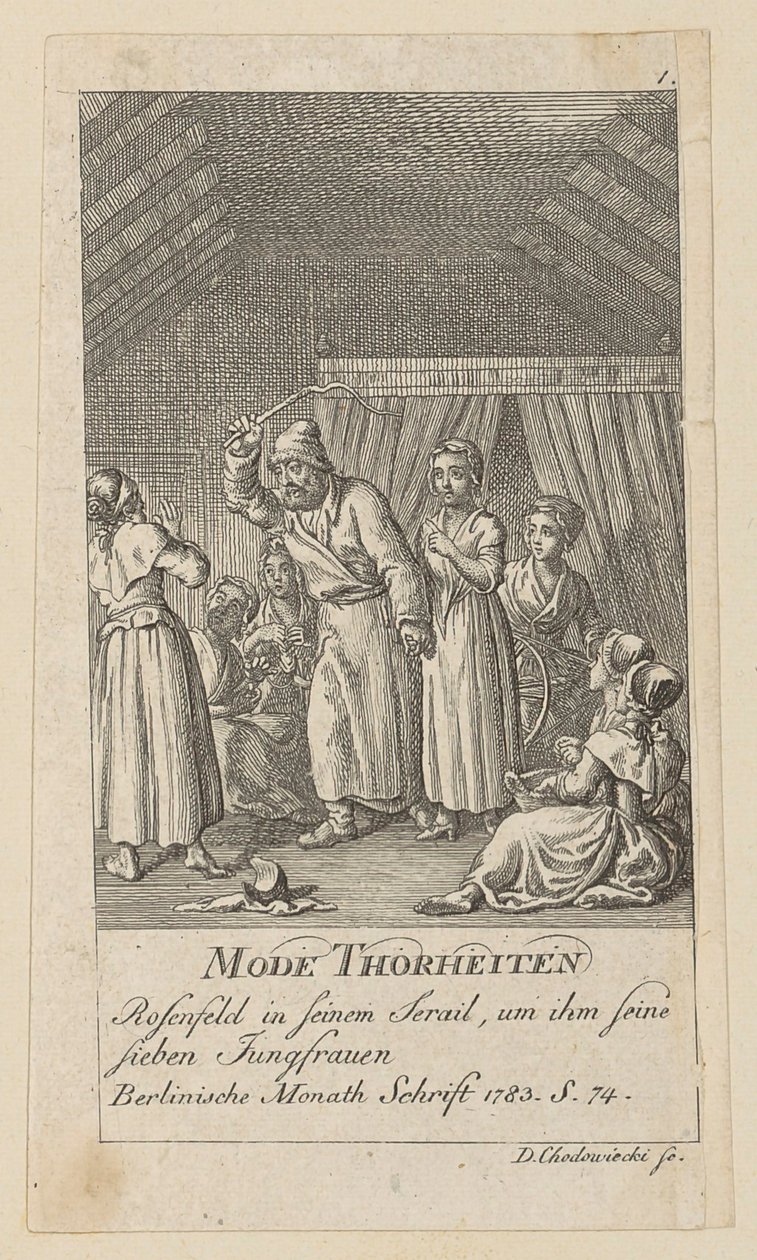 Blad 1 uit de reeks „Modezotheden“ door Daniel Nikolaus Chodowiecki