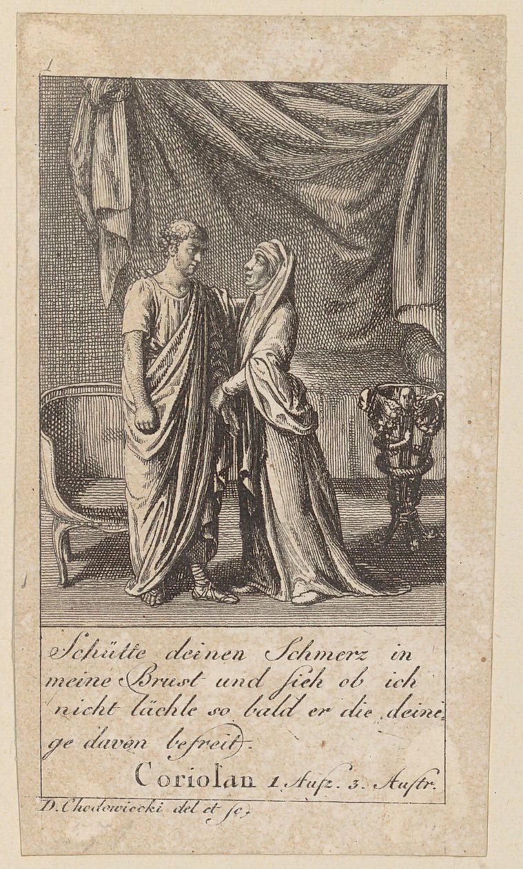 Blad 1 bij Shakespeares "Coriolanus" door Daniel Nikolaus Chodowiecki