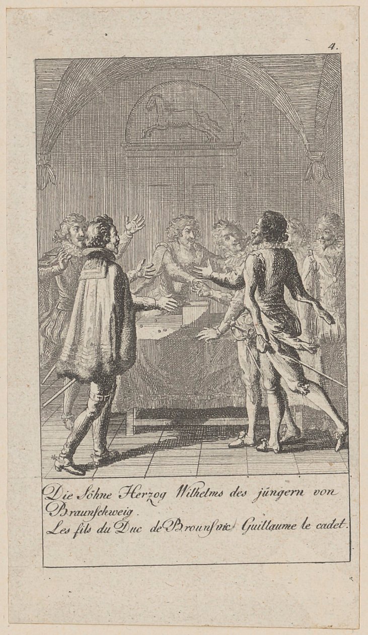 Blad 4 uit de reeks “Middeleeuwse en moderne geschiedenis” door Daniel Nikolaus Chodowiecki