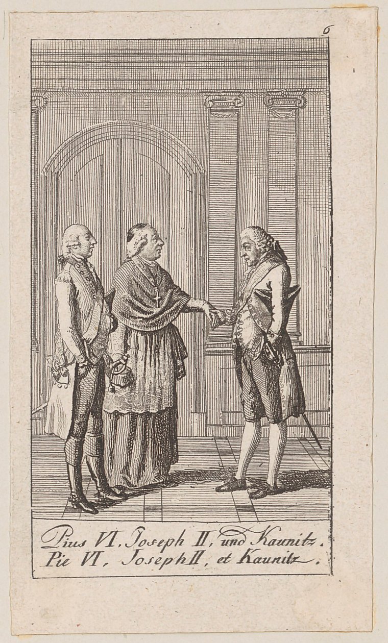 Blad 6 over de „Oude, middeleeuwse en moderne geschiedenis” door Daniel Nikolaus Chodowiecki