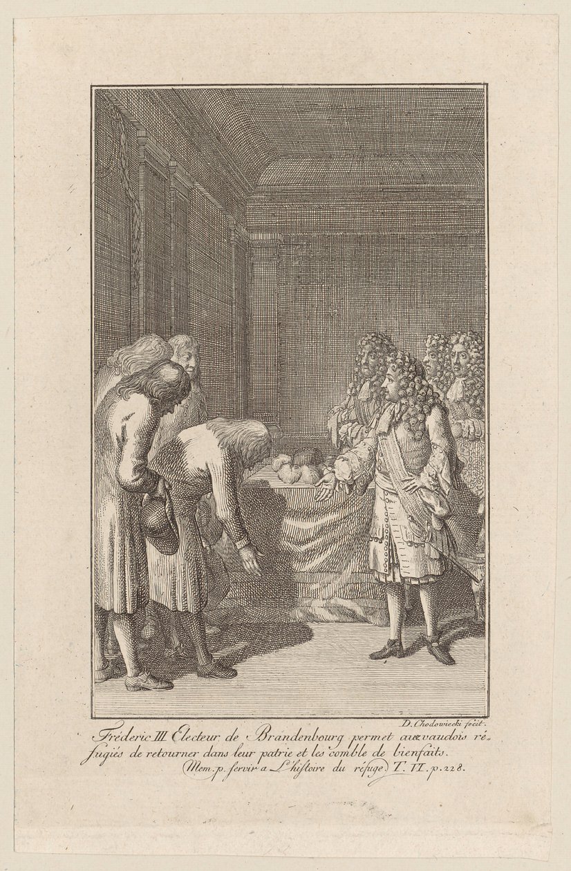 Blad uit de „Mémoires [...] des réfugiés”, zesde deel door Daniel Nikolaus Chodowiecki
