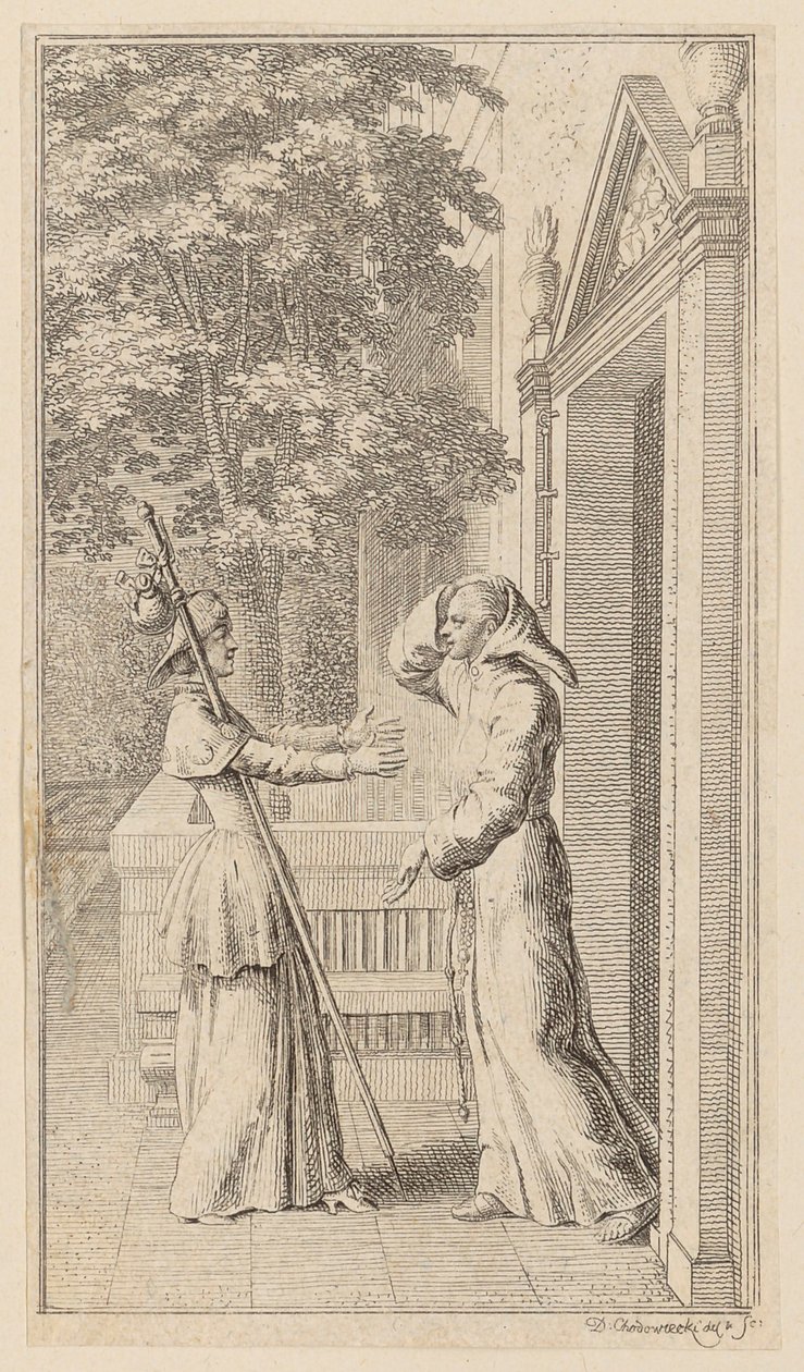 Broeder Graurock en de pelgrimse, blad 4 uit de eerste uitgave van de „Gedichten van Gottfried August Bürger” door Daniel Nikolaus Chodowiecki