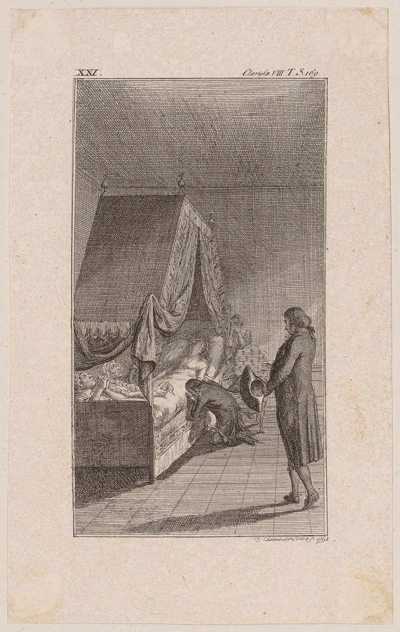 Clarisse op haar sterfbed in het hemelbed door Daniel Nikolaus Chodowiecki