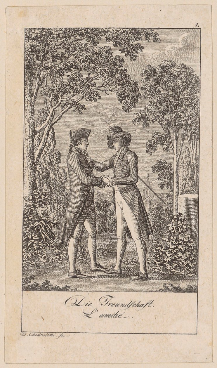 Vriendschap, blad 1 uit de reeks „Oprechtheid en huichelarij” door Daniel Nikolaus Chodowiecki