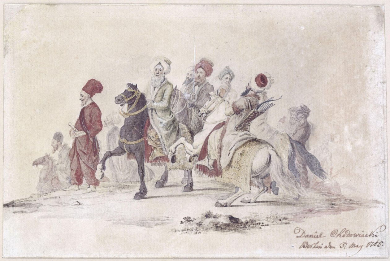 Gezelschap van de Turkse gezantschap. E. 25 door Daniel Nikolaus Chodowiecki