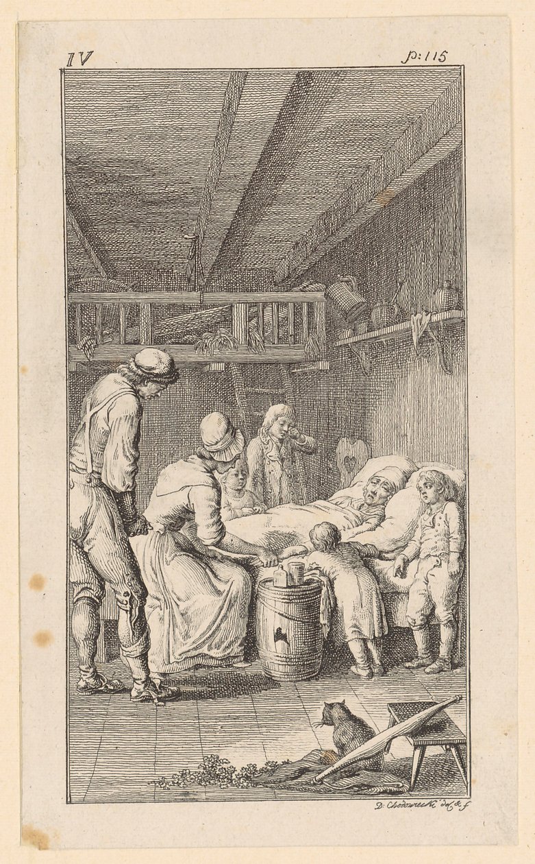 De dood van grootmoeder Catharine door Daniel Nikolaus Chodowiecki