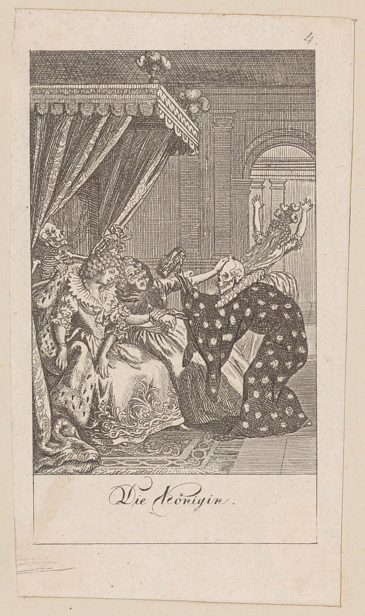 Koningin, plaat 4 uit de serie “De dodendans” door Daniel Nikolaus Chodowiecki
