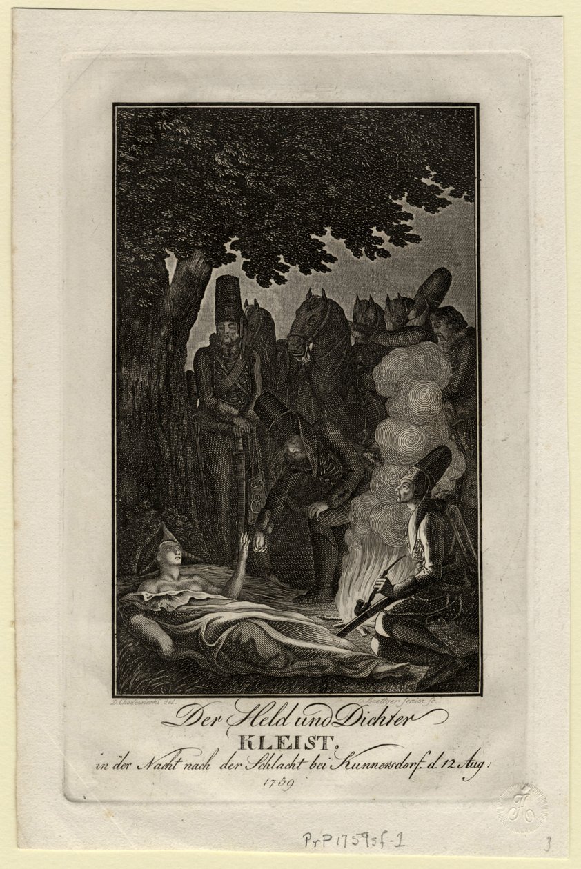 Dichter Ewald von Kleist in de slag bij Kunersdorf, op 12 augustus 1759 door Daniel Nikolaus Chodowiecki
