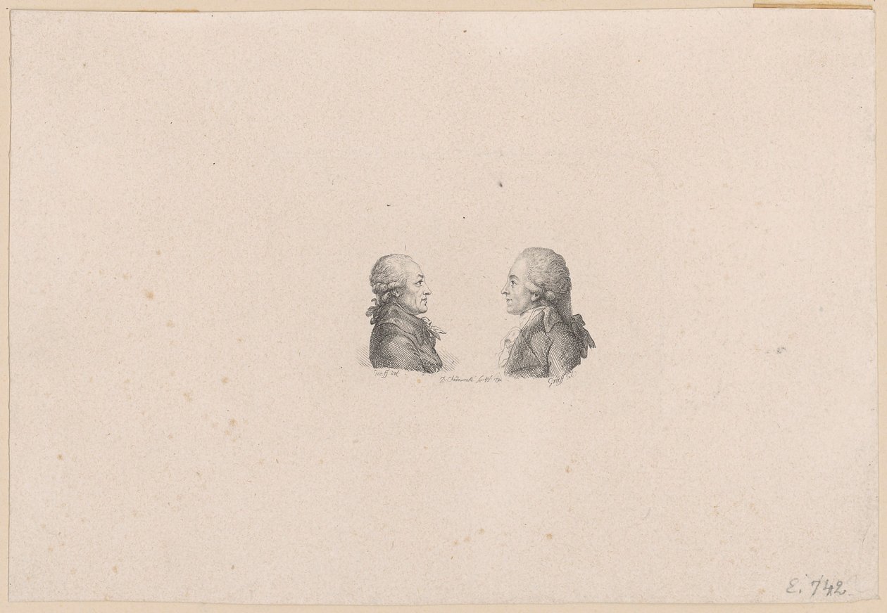 Portret van de hofschilder Anton Graff en de hofraad Wilhelm Gottlieb Becker door Daniel Nikolaus Chodowiecki