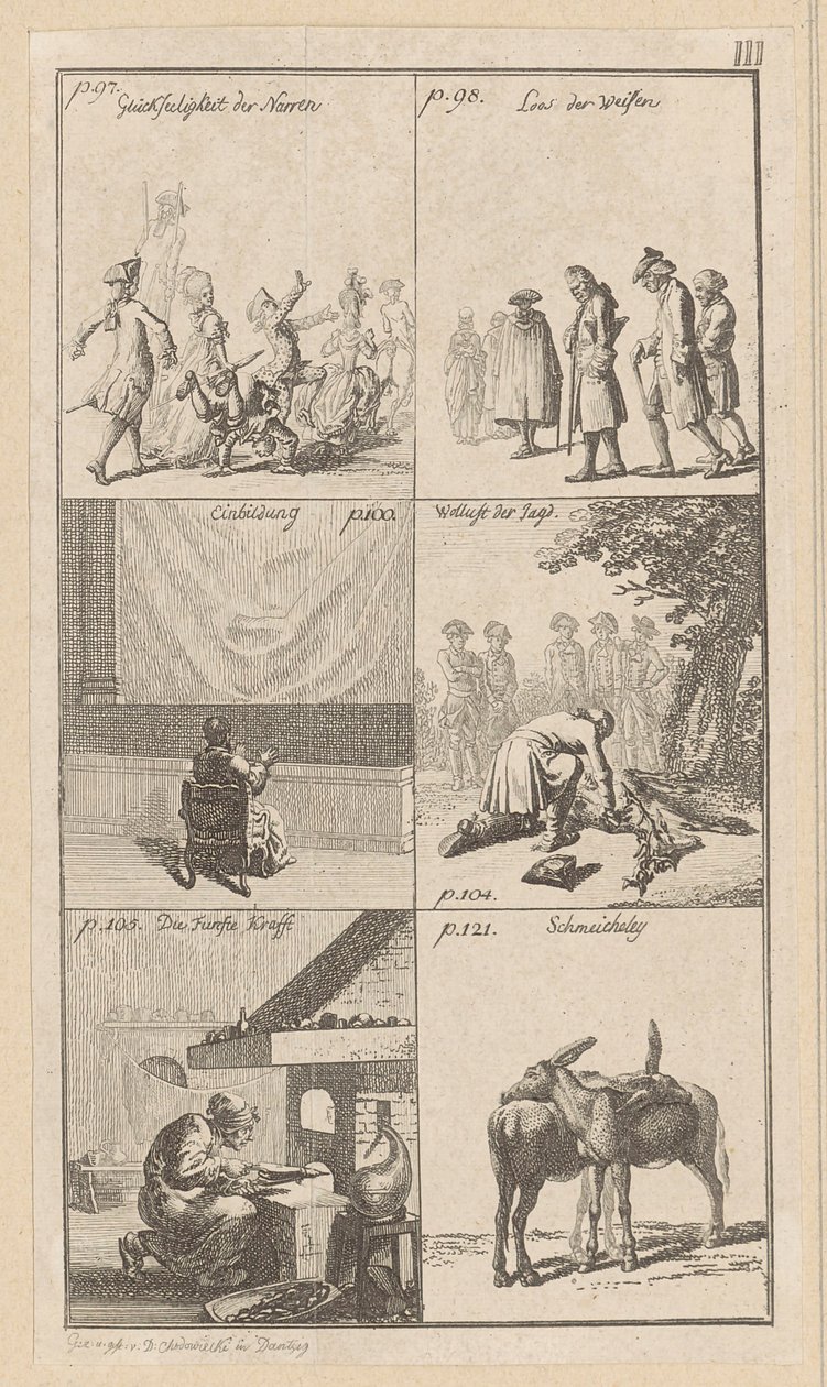 Plaat III bij Erasmus’ „Lof der dwaasheid“ door Daniel Nikolaus Chodowiecki