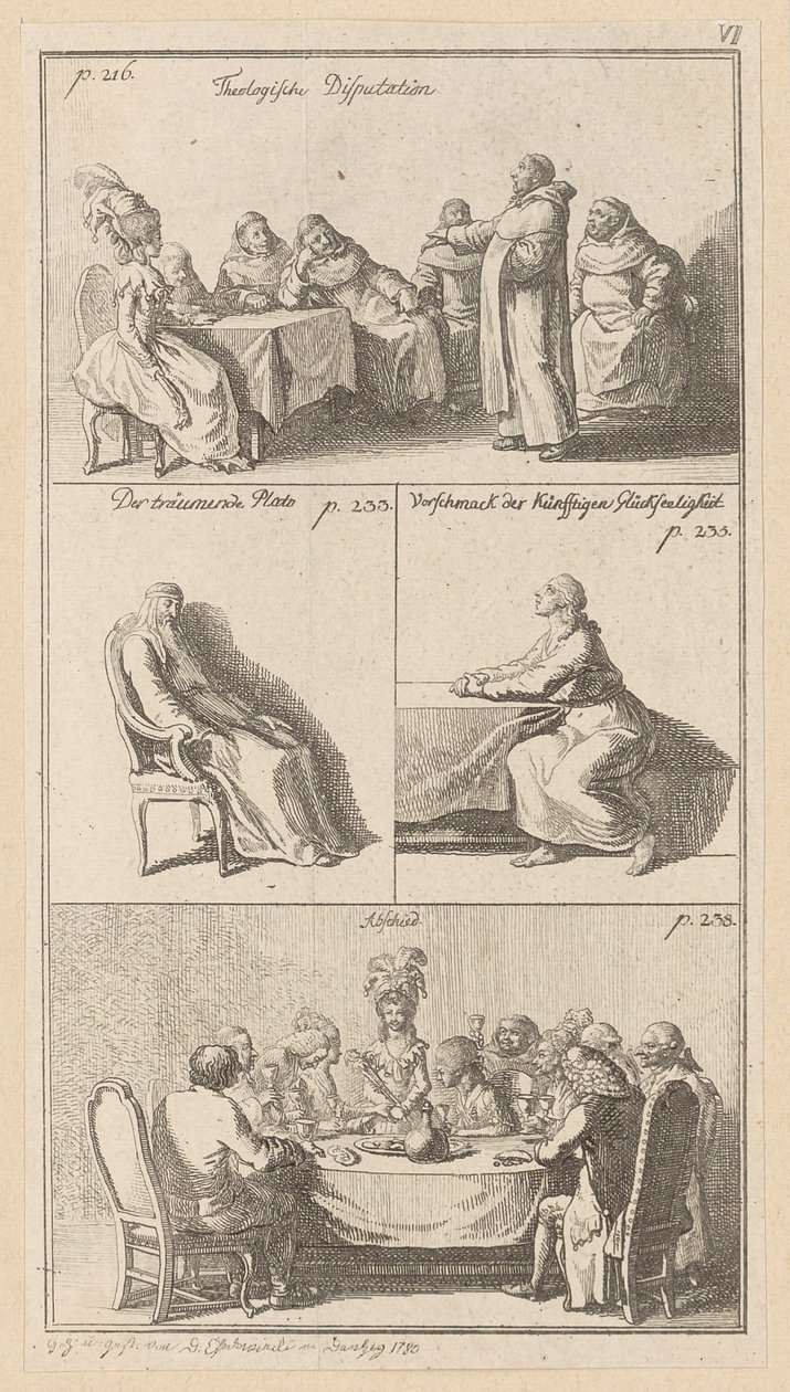 Plaat VI bij Erasmus’ „Lof der dwaasheid“ door Daniel Nikolaus Chodowiecki