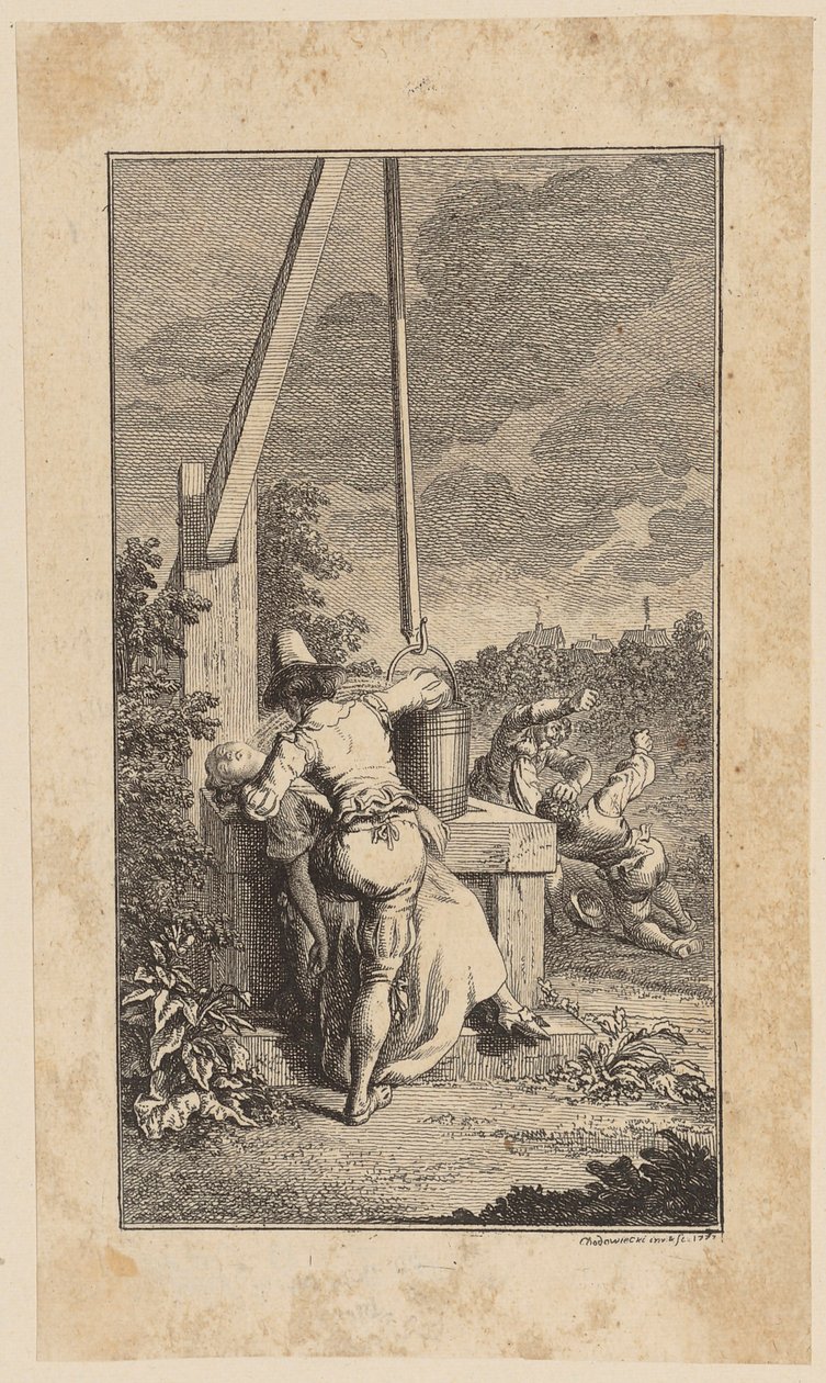 Titelgravure bij Webers „Leven, daden en meningen van dr. J. Peter Menadie“, tweede deel door Daniel Nikolaus Chodowiecki