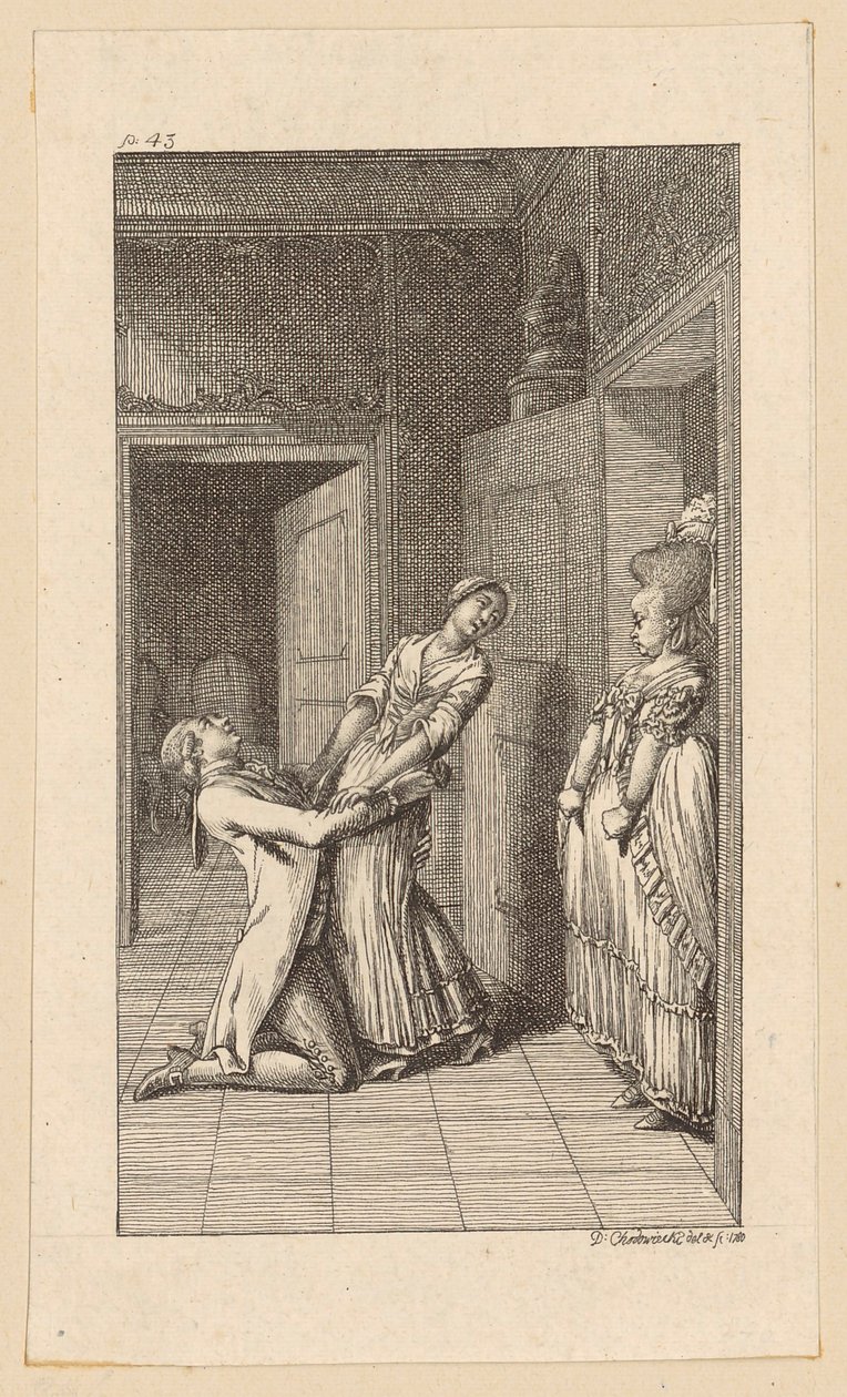 Kopergravure bij „Geschiedenis van een genie“, eerste deel door Daniel Nikolaus Chodowiecki