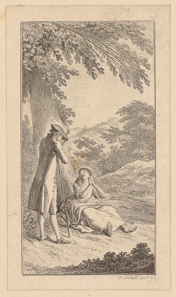 Kopergravure op de titelpagina van „Geschiedenis van een genie“, tweede deel door Daniel Nikolaus Chodowiecki