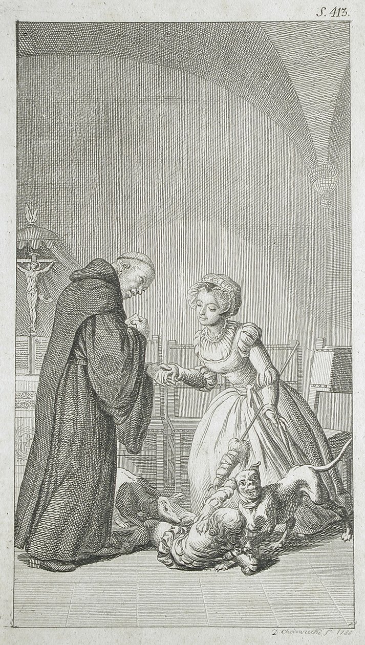 Titelillustratie voor ‘Verhalen uit de oudheid: De broers van het bondgenootschap’ van Veit Weber door Daniel Nikolaus Chodowiecki
