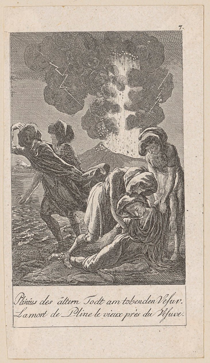 Dood van Plinius de Oudere, blad 7 van de reeks "Oude, middeleeuwse en moderne geschiedenis" door Daniel Nikolaus Chodowiecki
