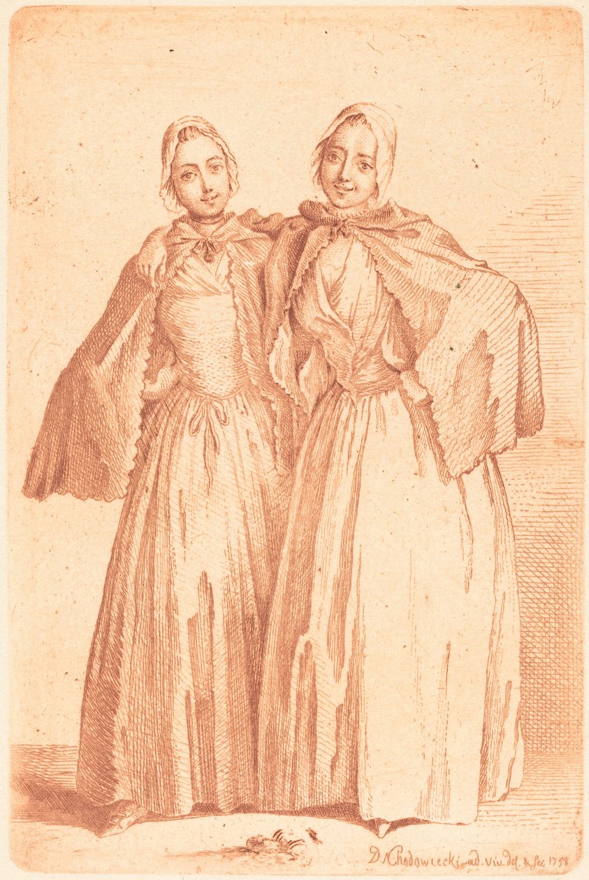 Zwei stehende Damen (Demoiselles Quantin) door Daniel Nikolaus Chodowiecki