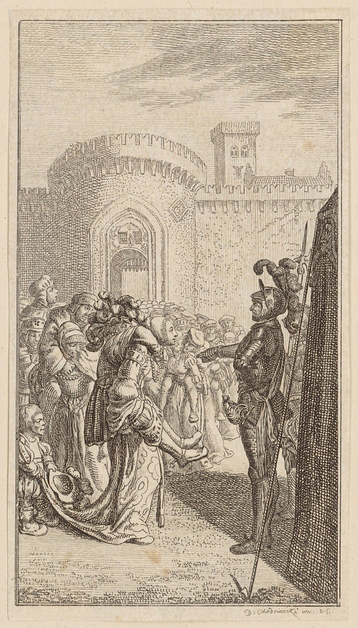 Vrouwen uit Weinsberg, blad 6 uit de eerste uitgave van de „Gedichten van Gottfried August Bürger” door Daniel Nikolaus Chodowiecki