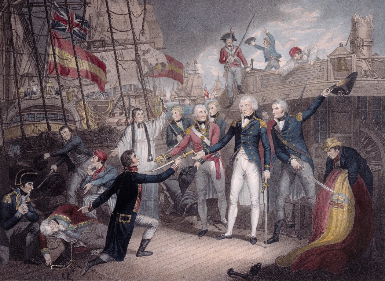 Admiraal Nelson ontvangt het zwaard van de Spaanse admiraal, Slag bij St. Vincent door Daniel Orme