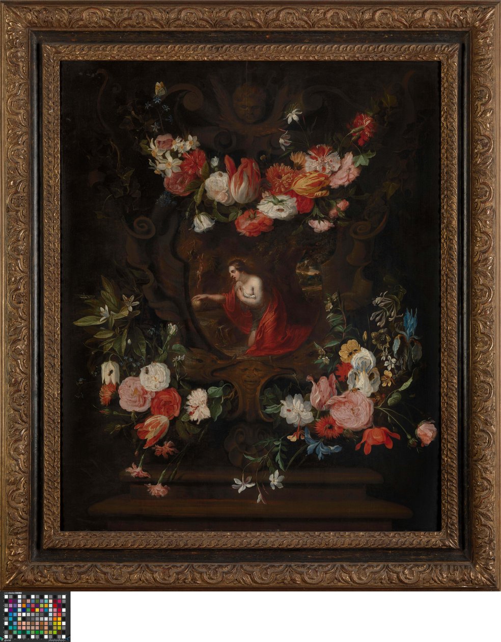 Bloemenkrans met Maria Magdalena door Daniel Seghers