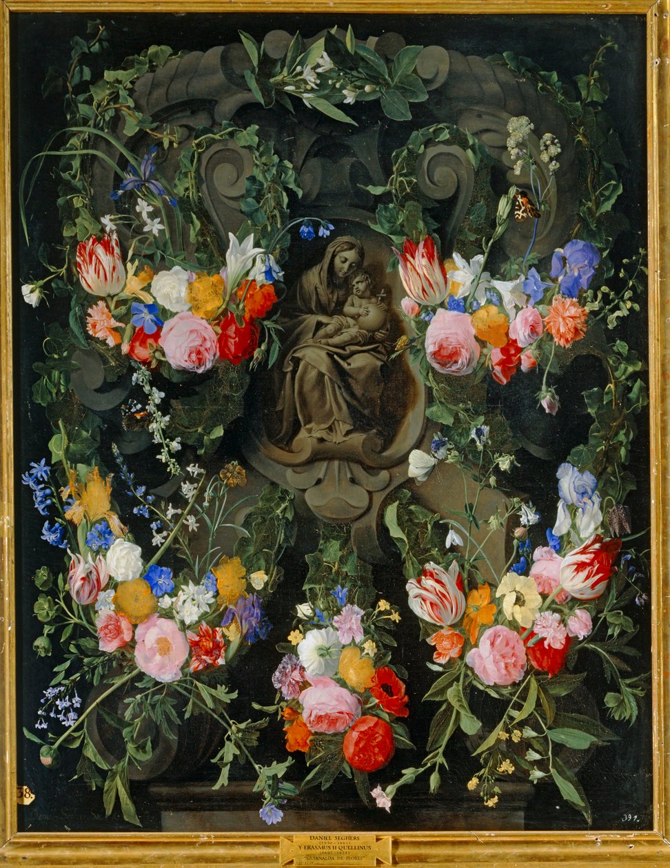 Madonna in een bloemenkrans (olieverf op doek) door Daniel Seghers