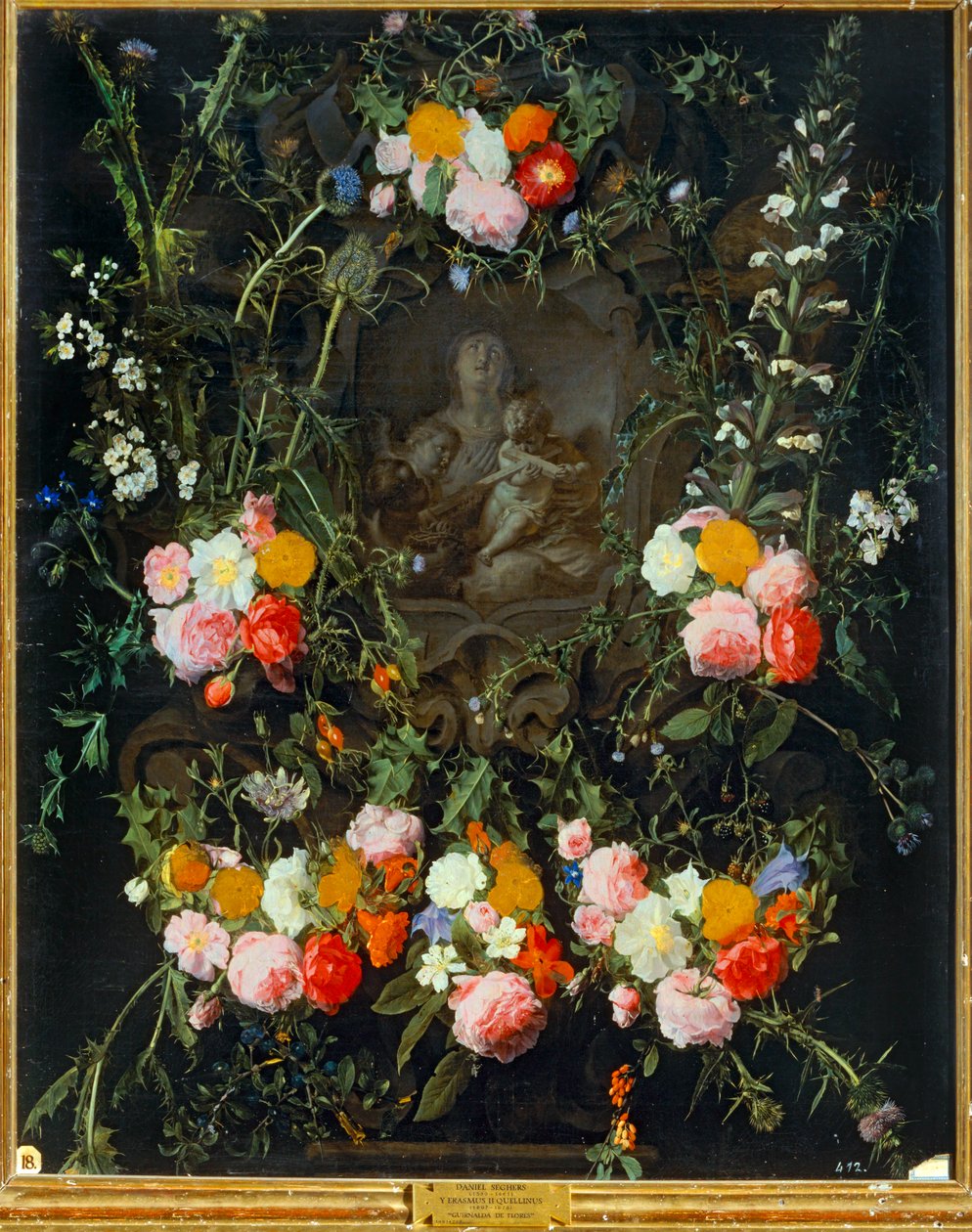 Madonna in een bloemenkrans (olieverf op doek) door Daniel Seghers