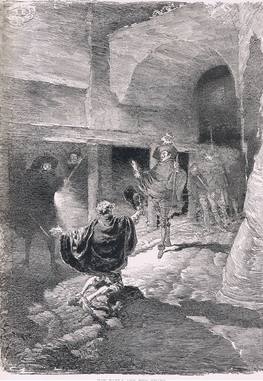 Don Pablo en de bewaker, uit The Magazine of Art 1893, Cassell and Company door Daniel Urrabieta Vierge