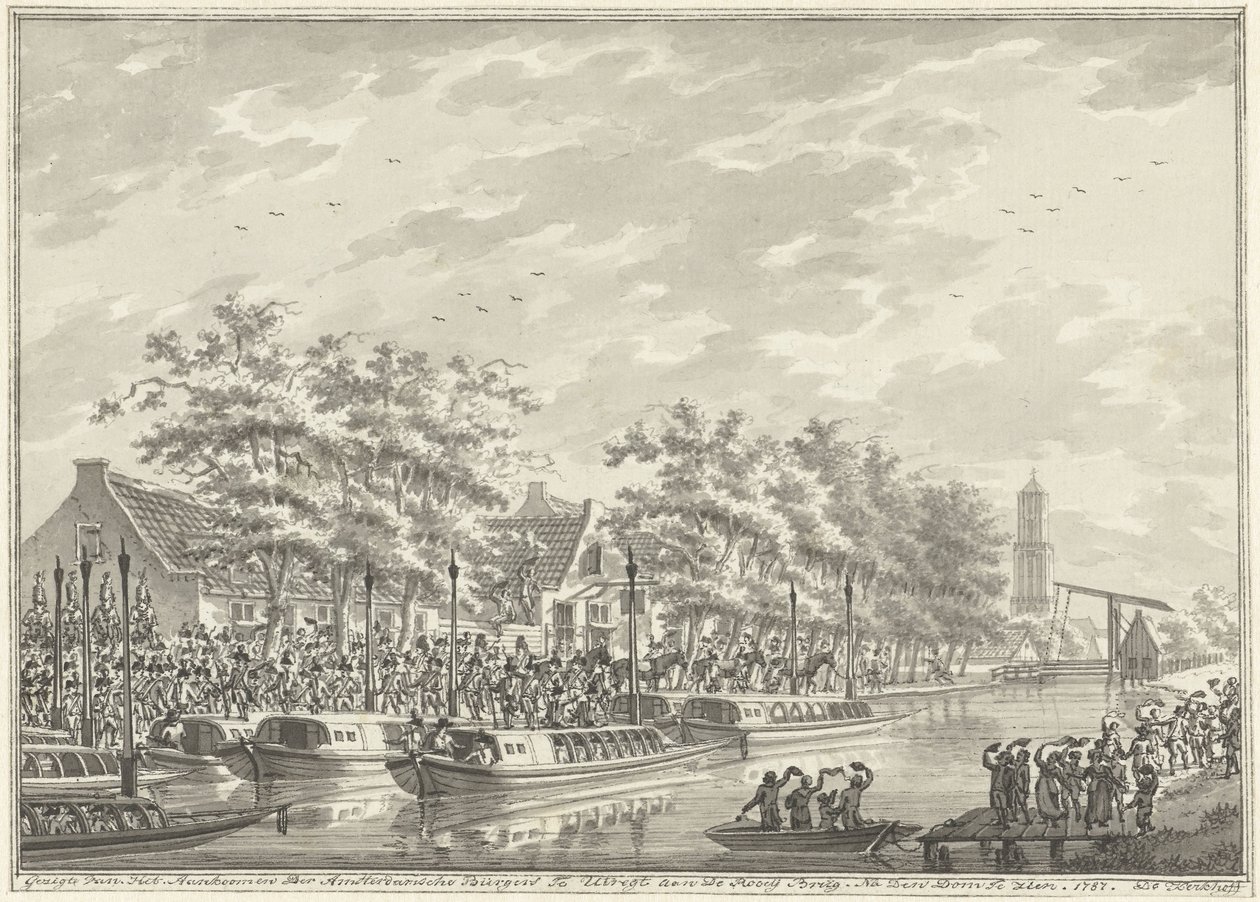 Aankomst van de Amsterdammers in Utrecht, 1787 door Daniël Kerkhoff