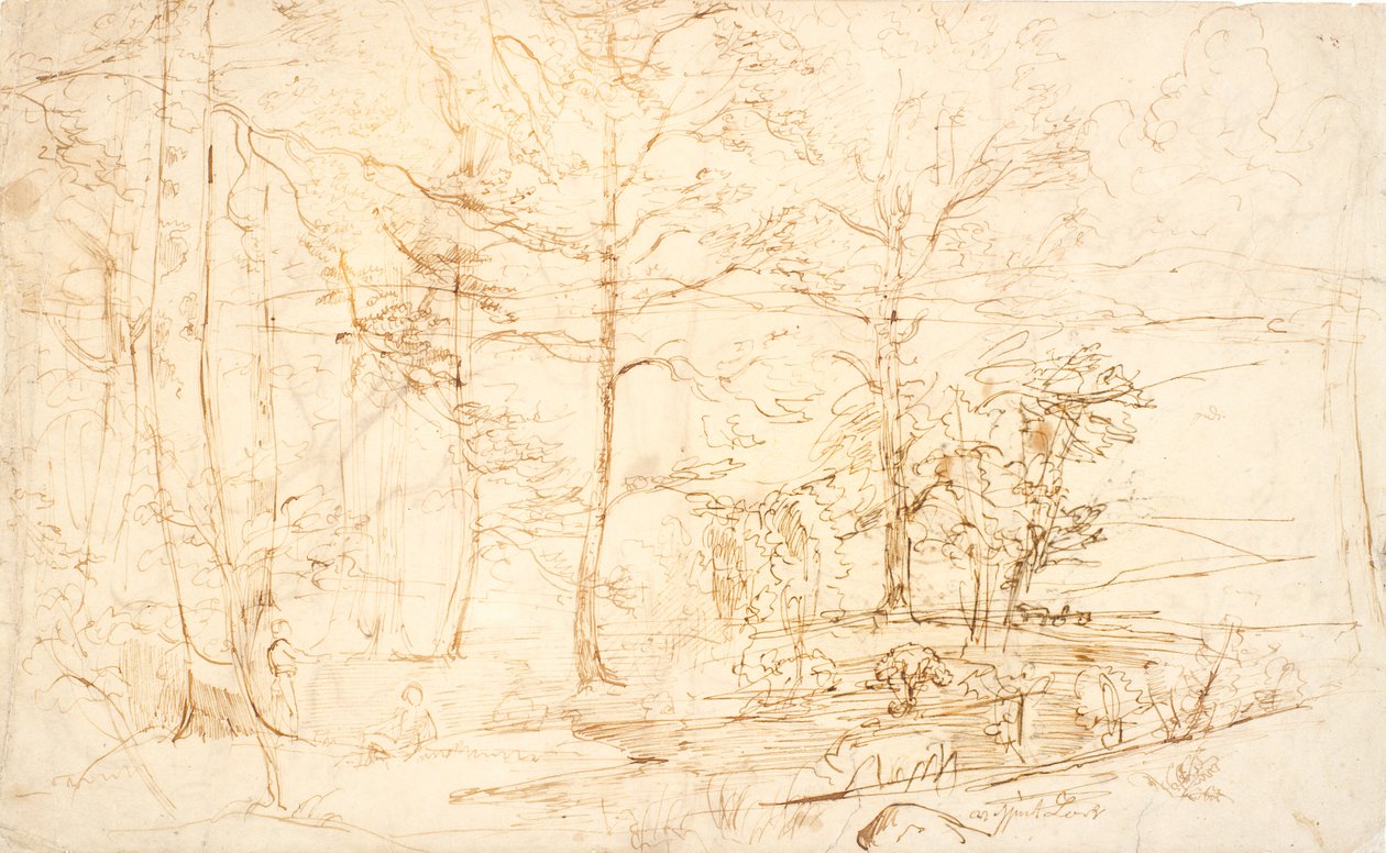 Uitzicht vanuit een bos over heide en heuvels door Dankvart Dreyer