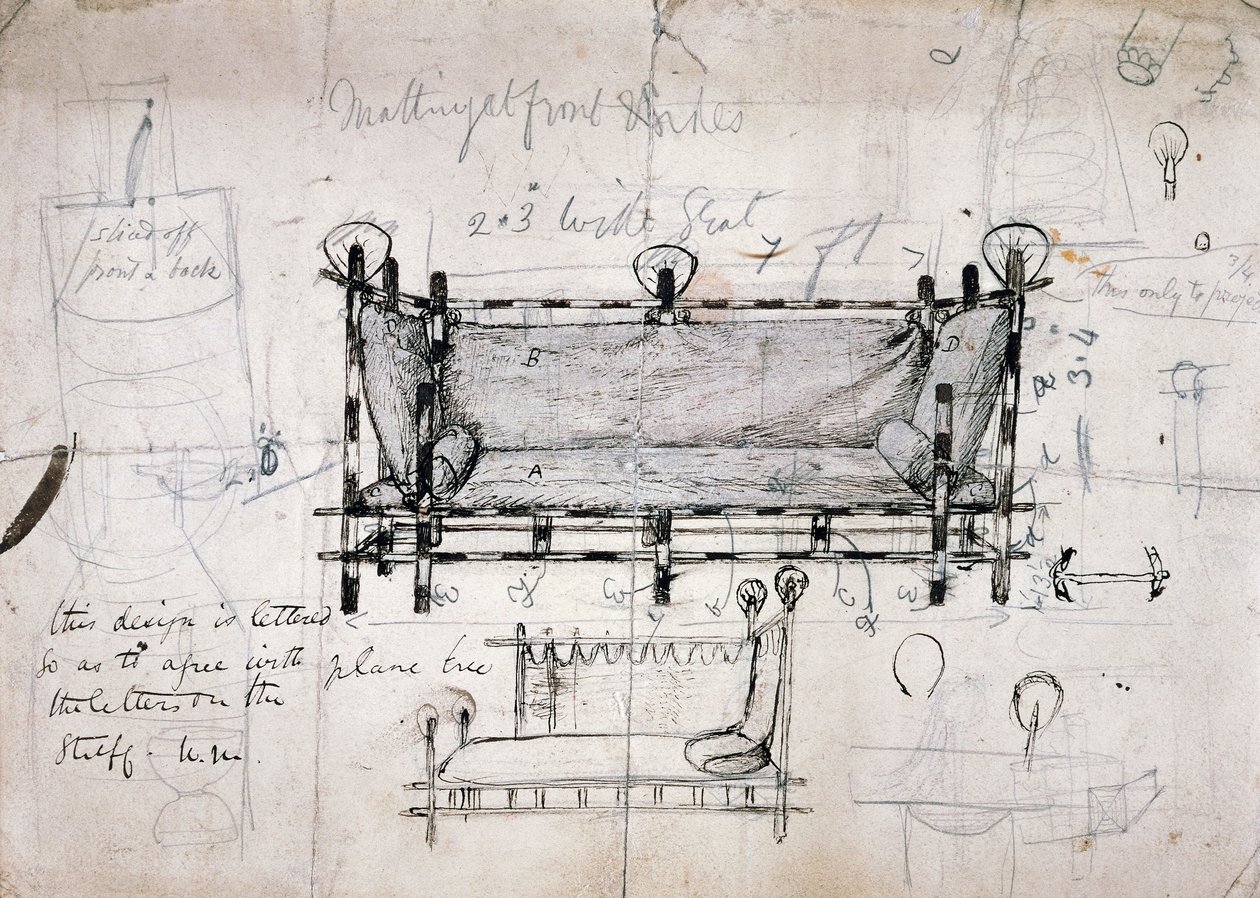 Ontwerp voor sofa door Dante Gabriel Charles Rossetti